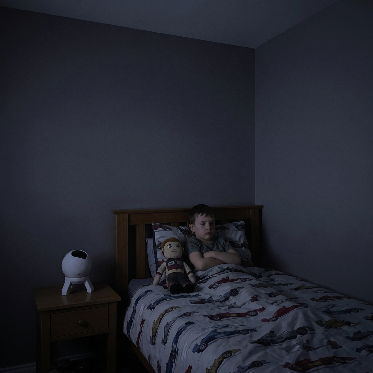 Kid's bedroom with the lights off before RacerGlow